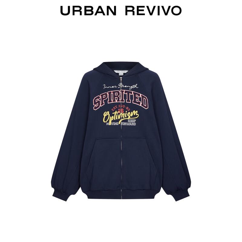 UR Women's Retro College Style Letter Zip Hooded Jacket