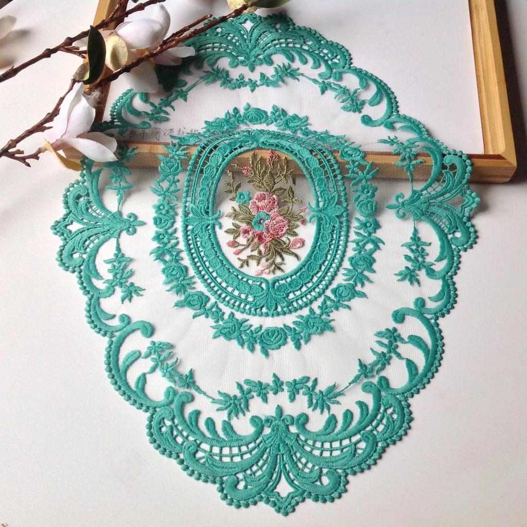 Oval Lace Embroidery Table Place Mat Ins Christmas Pads Cloth Placemat Cup Coffee Tea Coaster Doily Kitchen Table Decoration