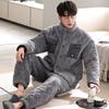 Antistatic padded couple pajamas women's winter three-layer thickened fleece padded jacket men's coral fleece warm loungewear