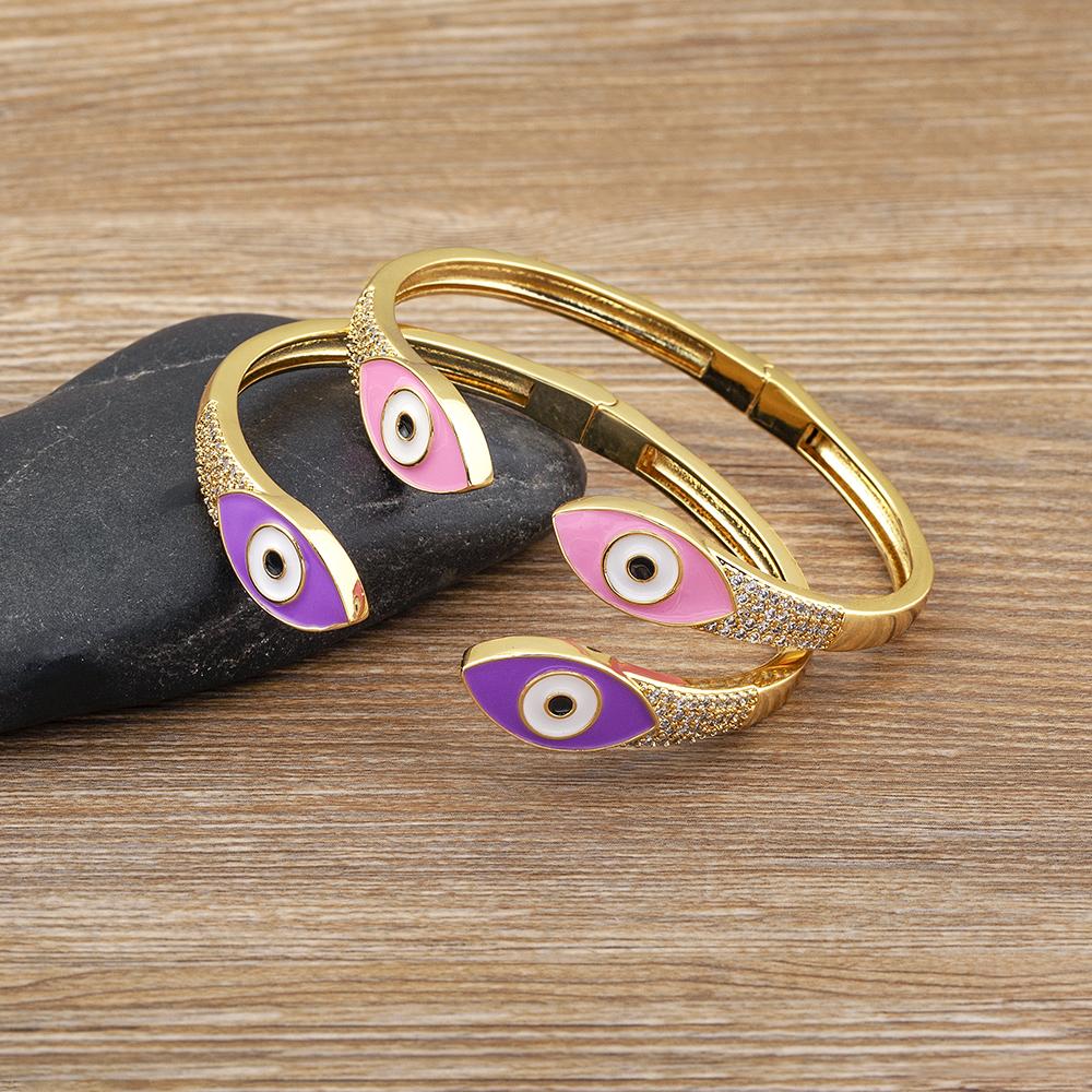 Nidin High Quality Lucky Evil Eye Bangles Bracelets for Women Girl Mutiltype Classic Colorful Enamel Boho Adjustable Jewelry