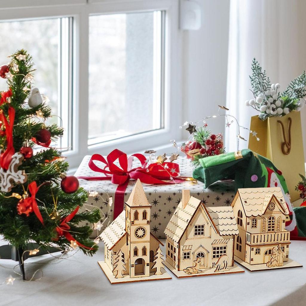 Weihnachtshaus für Tischlicht Tischhütte 3x Lustige Feiertagsdekoration Niedliches Schreibtischornament für Schlafzimmer Küche Bauernhaus