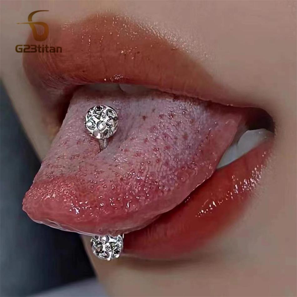Waterproof Crystal Resin Ball Tongue Rings Nipple Barbell Ear Cartilage Earring 14G 1.6mm 12-22mm Titanium Piercing Body Jewelry
