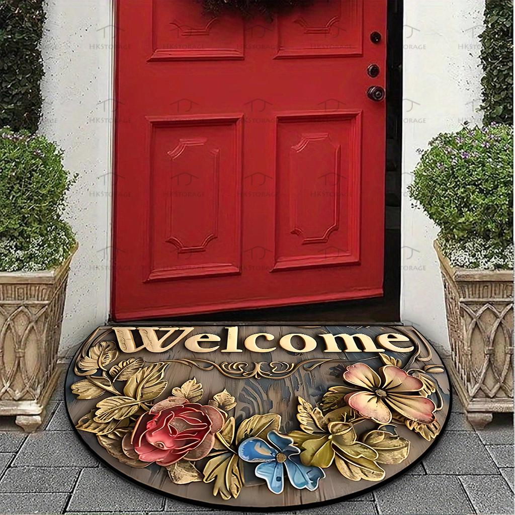 Europäischer Vintage Floral Halbkreisförmiger Fußabtreter Eingang Rutschfest Abnutzungsfest Dekorativer Teppich Heimdekoration