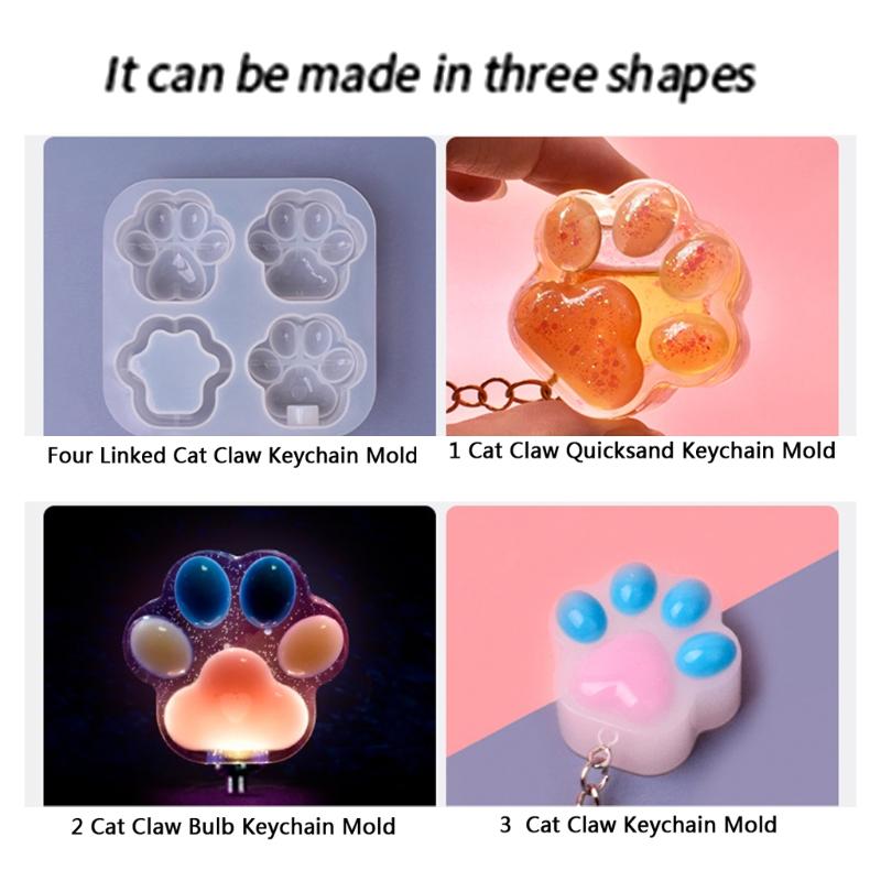 DIY 4-Mulden Liebesherz für Katzenpfoten Schlüsselanhänger Harzform DIY Bastelarbeiten UV-Epoxidform Handgemachter Schmuck Ornamente Anhänger M