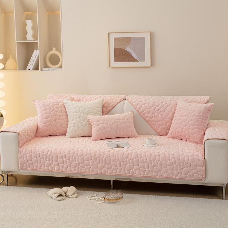 Plush Solid Color Stone Pattern Sofa Cushion Winter Thickened Non-Slip Quilted Cushion Simple Modern Sofa Cover Cover Cloth