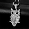 Iced Stainless 316L Titanium Steel Bling Owl Animals Pendant Necklaces for Men Women No Fade Punk Rock Hip Hop Jewelry