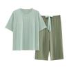 [IDOWELL] Women's Pajamas, Short Sleeve, Top and Bottom Set, Room Wear with Cup, Loungewear, 3/4 Length, Room Pants, Spring, Summer, Comfortable,