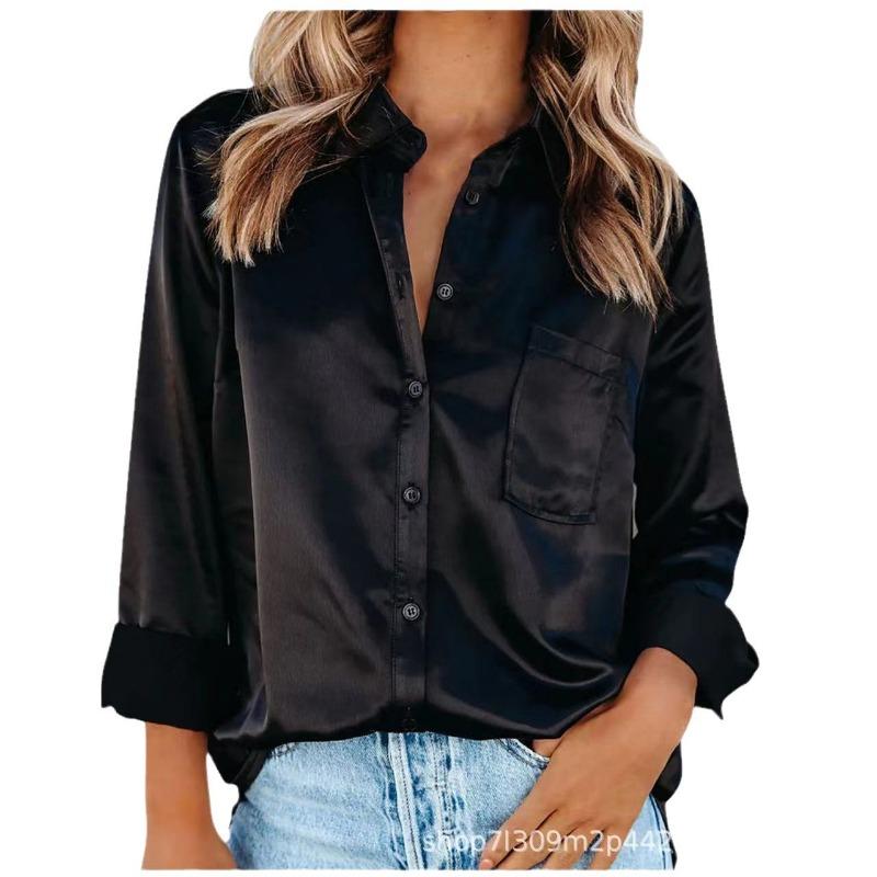 Bluză casual lejeră cu mânecă lungă, uni, de primăvară și vară, pentru femei, temperament, cu nasturi, pentru birou, topuri elegante, modă simplă, bluze pentru doamne 26394