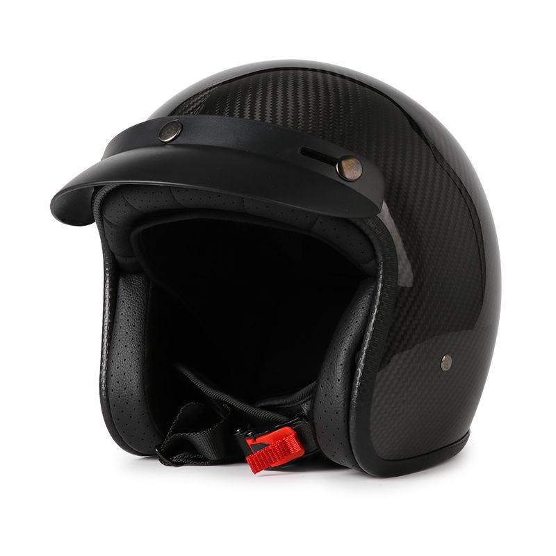 Super Lightweight Carbon Fiber Vintage Helmet 3/4 Jet Scooter Helmet Trend Glossy Black Open Face Motorcycle Helmets
