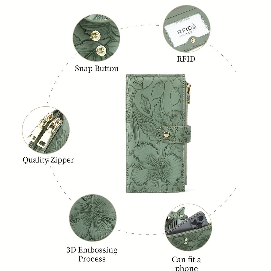 Women's Ultra-thin Wallet with RFID Shielding Card Bag, Double Zipper Pocket, Slim Women's Handbag