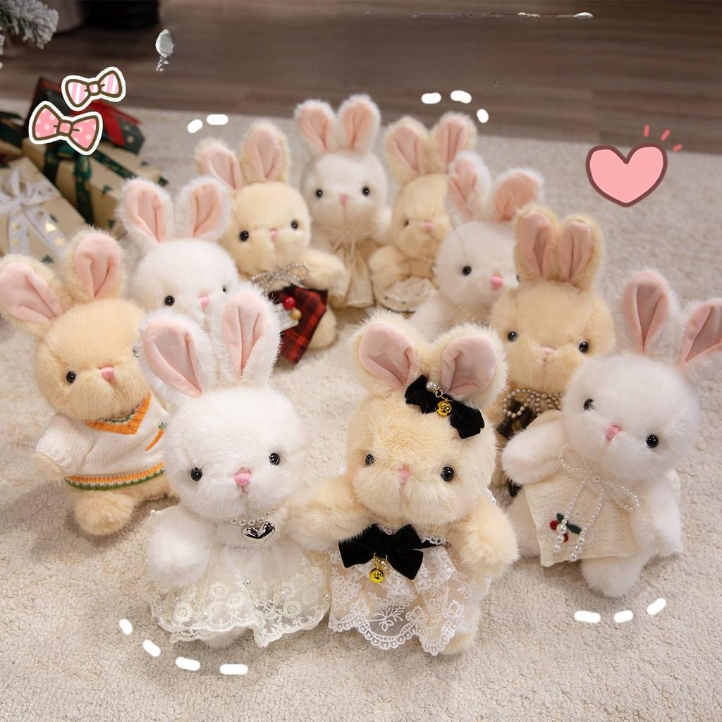 Cute Sitting Posture Rabbit Sweater Lace Skirt Simulated Pearl Decor Plush Doll For Girls Birthday Gift Collection