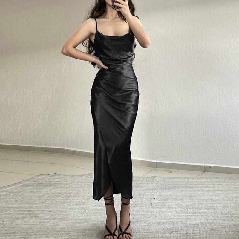 

Весна 2024 Женское облегающее сексуальное платье без рукавов на бретелях Black 2XL