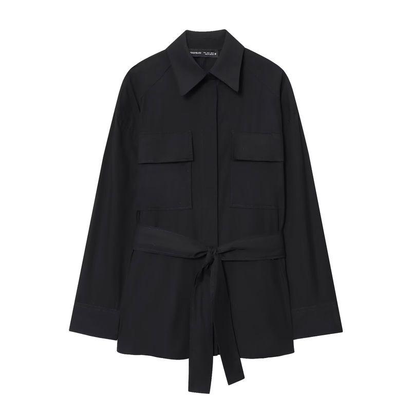 

Kaslead New Arrival Women s Fashion Style Fashion Loose Lace-up Poplin Shirt 8627260800 Black L