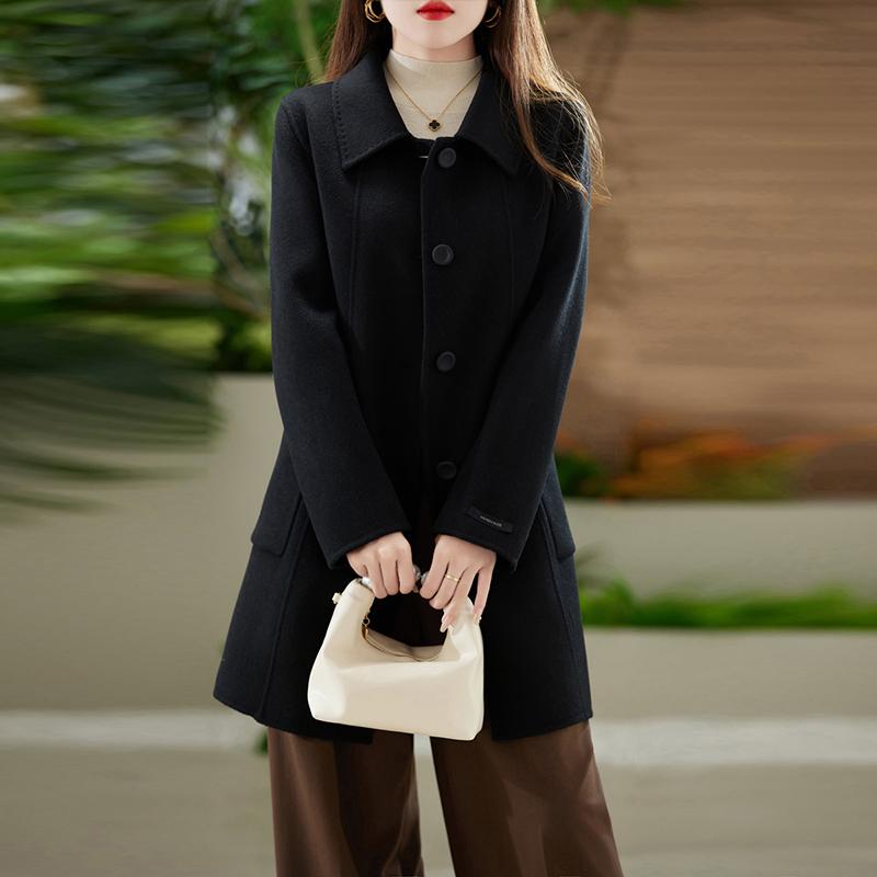 100% Wool Women Coat TIDENOVEL Autumn Wool Long Coat Handmade Pea Coat Winter Warm Wool Long Jacket Overcoat