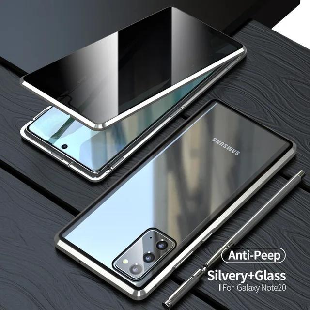 360 Full Cover Magnetic Metal Flip Case For Samsung Galaxy 20 Ultra Note20 Cases Tempered Glass 20 Privacy Fundas Euti