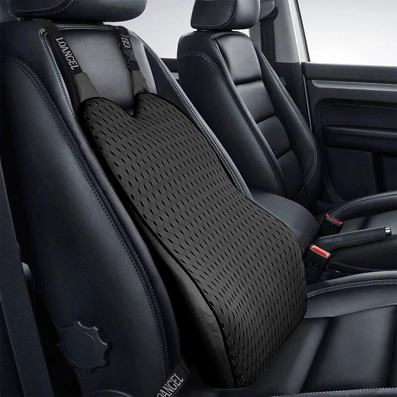 Car Memory Foam Seat Protector Cushion with Belt Auto Cotton Mesh Lumbar Support Pillow for Driving Soft Back Pain Office