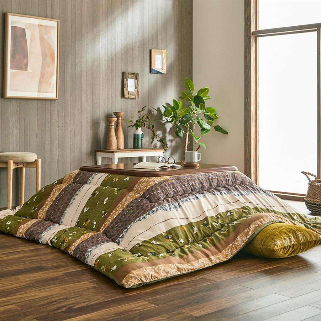 Ikehiko Kotatsu Futon Square Koyomi 205 x 205 m Green Japanese Thick Made in Japan Rabbit Pattern Approx. #5965019