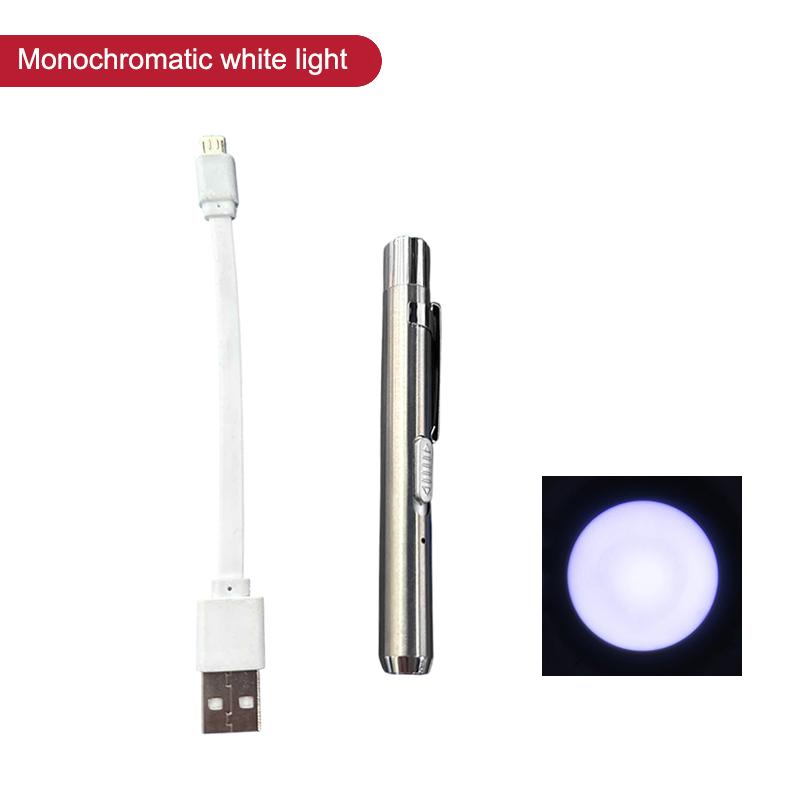 Tragbarer Mini-Pupillenstift mit doppelter Lichtquelle, oraler Pupillen-Taschenlampe, LED-Pflege-Taschenlampe, medizinischer Hand-USB-wiederaufladbarer Outdoor-Fisch