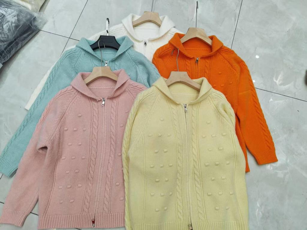 Korean-Style Double Zipper Retro Cable Knit Cardigan Jacquard Lapel Sweater for Women