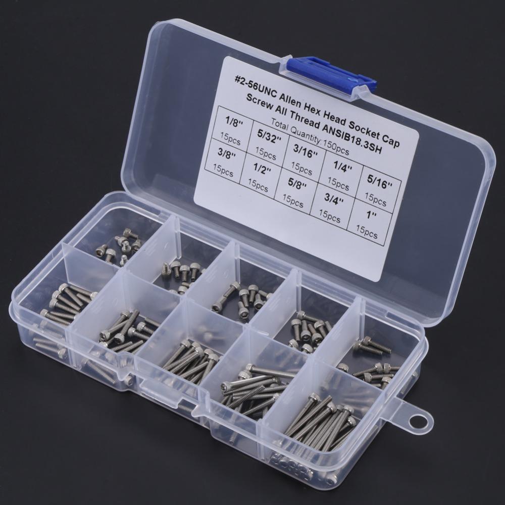 150 Stück #2-56 UNC Gewinde Linsenkopfschrauben 9 Größen Sortiment Schrauben Sortiment Set Maschinenreparatur