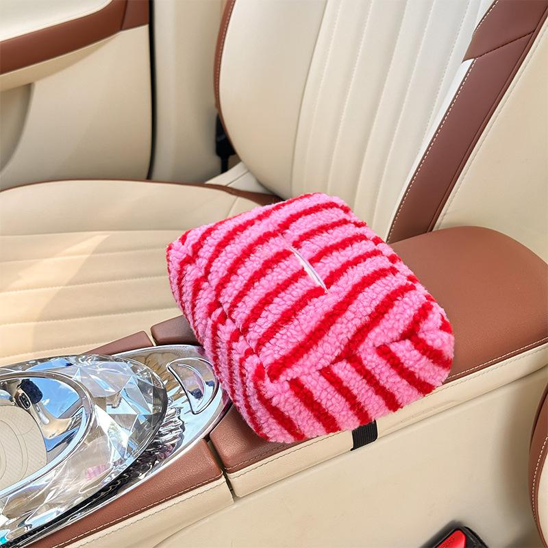 Car tissue box, high-end striped hanging paper box, plush car tissue hanging bag, tissue bag, tissue bag