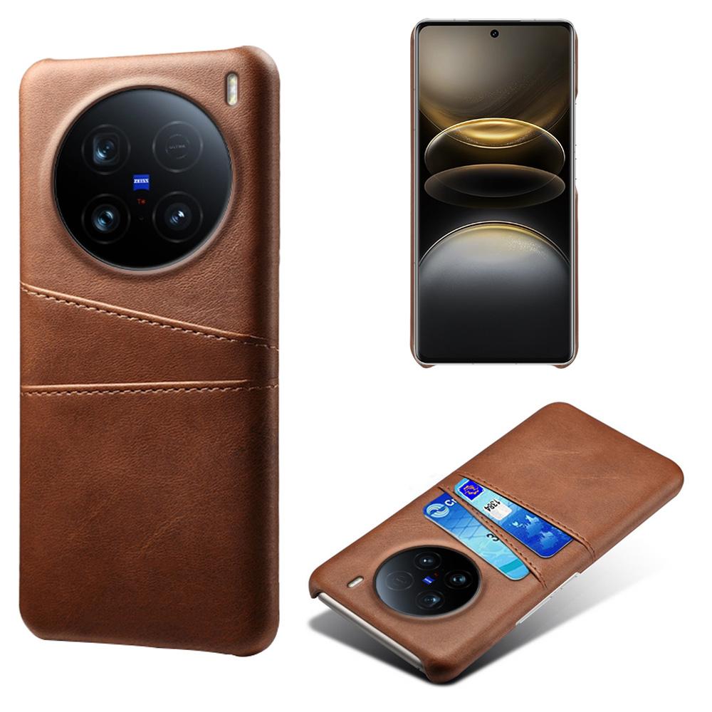 

For vivo X100 Ultra 5G Case Dual Card Slots PU Leather+Hard PC Phone Cover Brown