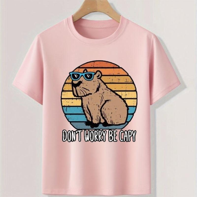 Don't Worry Be Capy Printed Colorful T-shirts for Teenagers and Children Summer Boy and Girl Casual Loose Short Sleeve T-shirt