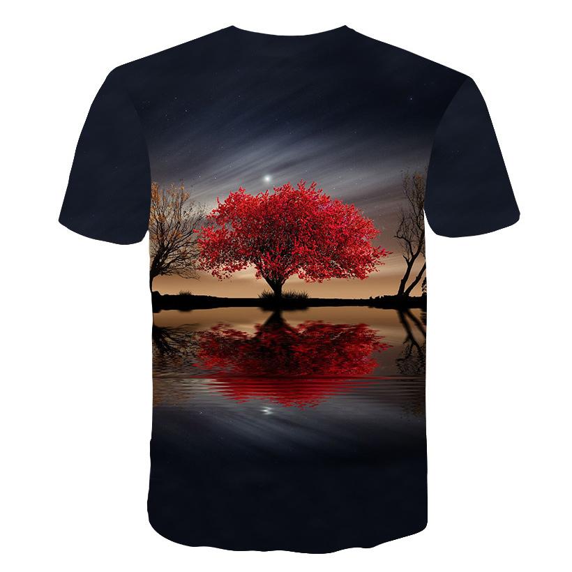 Summer Mountains and Rivers Graphic T Shirts For Men Fashion Natural Scenery Pattern T Shirt Handsome Casual 3D Print T-shirt