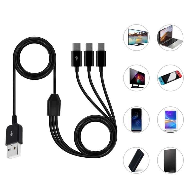 USB C Splitter Cable,USB A Male to 3 Type-C Male Data Sync Charge Cable,3 in 1 Charging Cord Fast Charge for Mobile