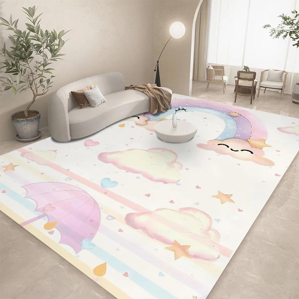 Simple and Cute Girl Rainbow Cloud Pattern Carpet Floor Mat Living Room Bedroom Mat Home Decoration Rugs Bedroom Decor Carpet