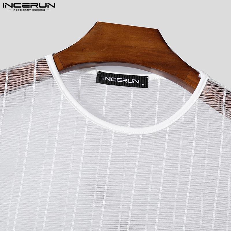 INCERUN Men Sleeveless Fishnet See Through Short Tank Tops Mesh Crop T-shirts