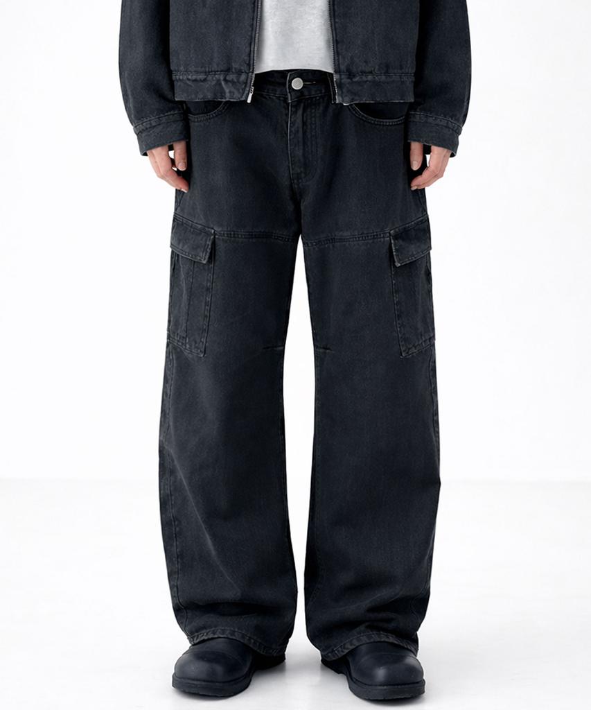 ZPLISH Stone Denim Cargo Pants Black