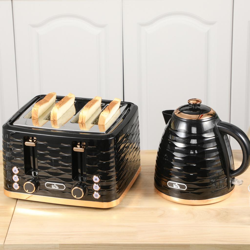 Kettle and Toaster Sets, 3000W 1.7L Rapid Boil Kettle & 4 Slice Toaster with 7 Browning Controls, Defrost, Reheat and Crumb Tray, UK Otter Thermostat