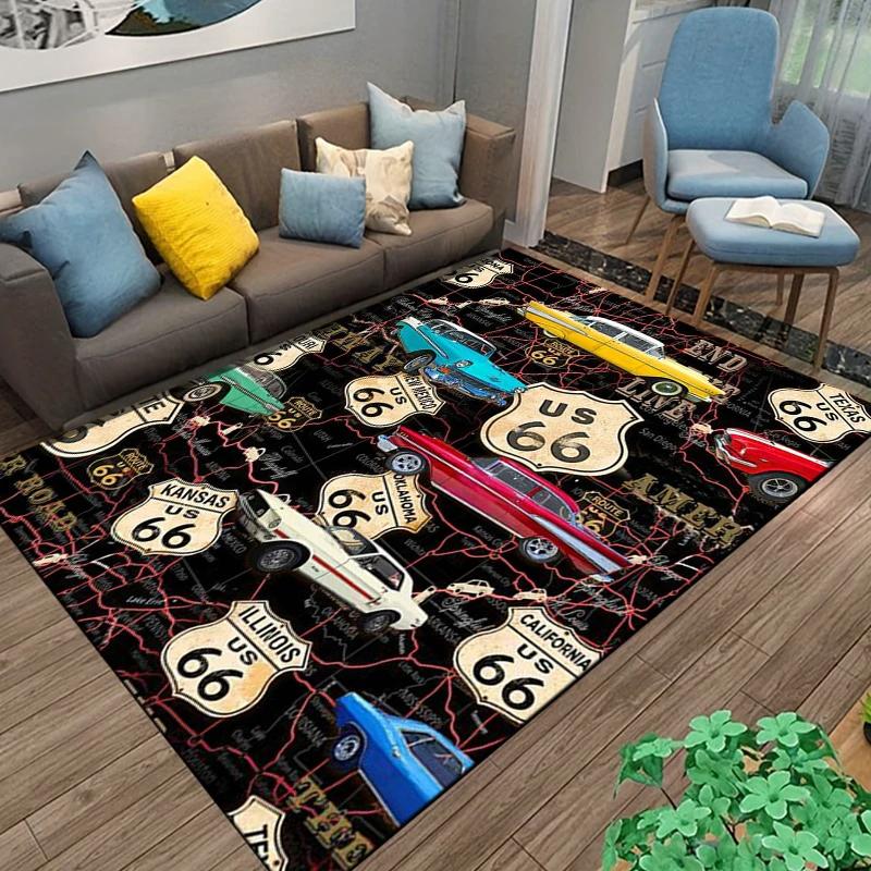 Historic Route 66 Carpet Mother Road Area Rug for Home Bathroom Living Room Table Bedroom Sofa Doormat Decor, Non-slip Floor Mat