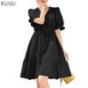 ZANZEA Women Casual Turn Down Collar Summer Short Sleeve Dress