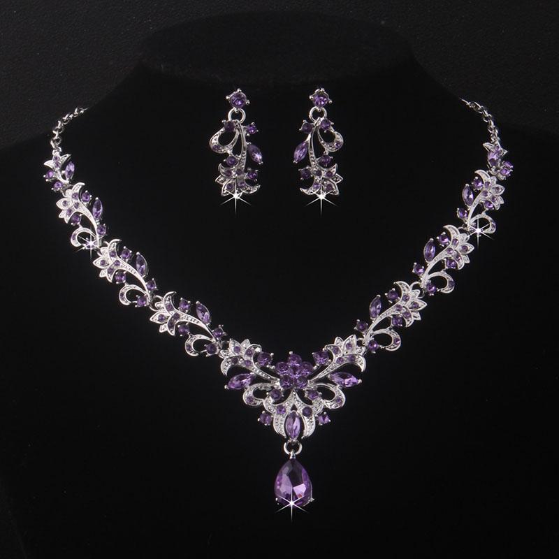 

High End Atmospheric Necklace Earring Set, Wedding Bride Accessories, Wedding Dress Set, Blue, Purple, Red Necklace Earrings, Bi