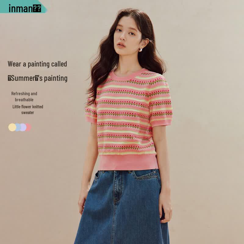 

INMAN Women s Striped Knit Short Sleeve T-Shirt XL