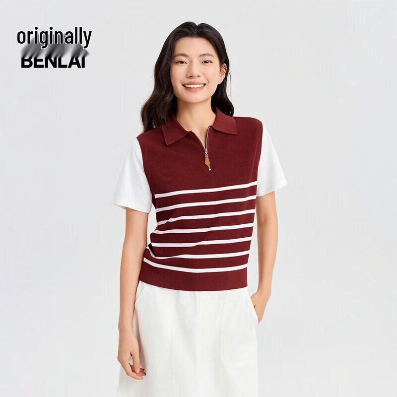 Benlai Women's Layered Look Stripe Knit Polo T-Shirt