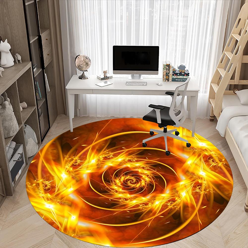 1pc Golden Spiral Chair Carpet for Office, Round Polyester Mat, Indoor Decor for Office, Washable Non-slip Carpet yy251219122