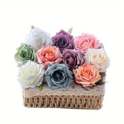 10 Stück Farbe Gerollter Rand Rosenkopf Simulierte Blume Heimdekoration DIY Hochzeitsstrauß Blumenarrangement Valentinstag Party Heimtischdekoration