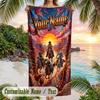 Western Sunset Ride Theme Quick Dry Beach Towel Custom Name Text Print Large Sand Resistant Towel Beach Vacation