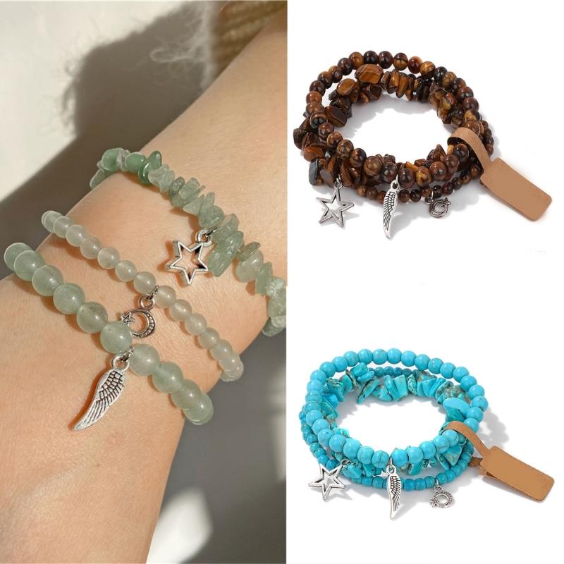 Pack Of 3 Trendy Star And Moon Pendant Bracelets For Women Fashionable Crystal Alloy Writ Chain Jewelry