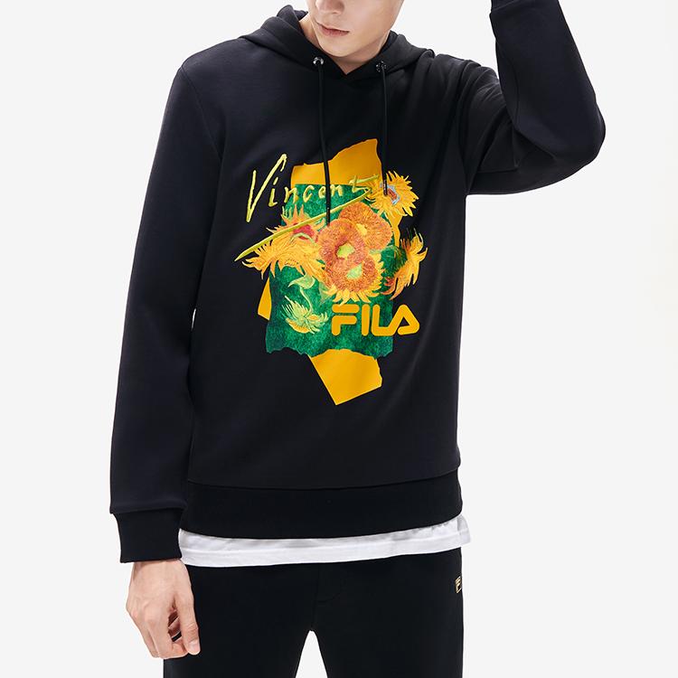 FILA X Van Gogh Museum Collaboration Van Gogh Series Printed Sports Casual Knit Hoodie Men hoodies Black F11M218211F-BK