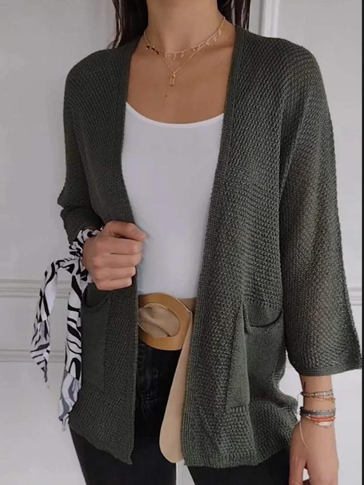 

Женский вязаный кардиган с карманами, повседневный свитер с длинным рукавом и открытой передней частью S армия зеленый