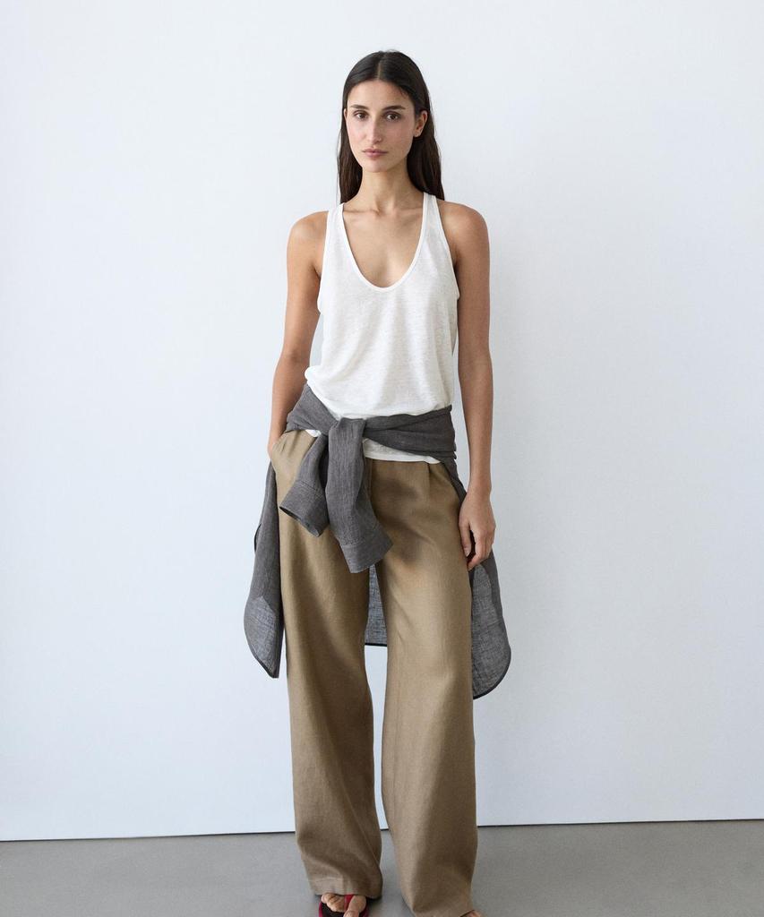 Masimodutti 100% Linen Wide Leg Stretch Pants