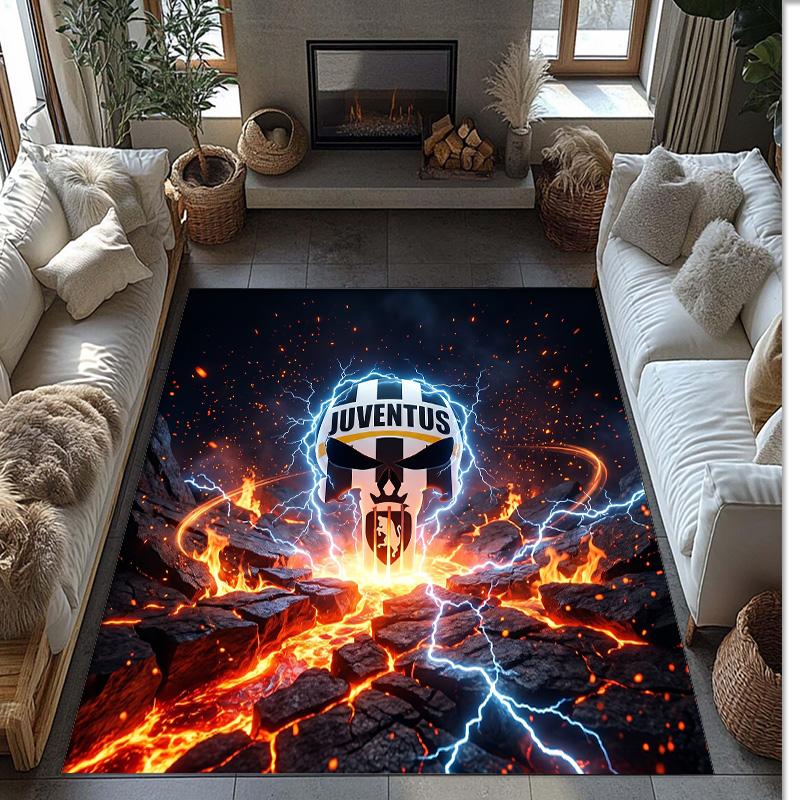 Juventus FC bedruckter Flanell-Teppich rutschfest weicher Polyester-Bodenbelag Indoor-Dekormatte für Schlafzimmer Wohnzimmer Sofa