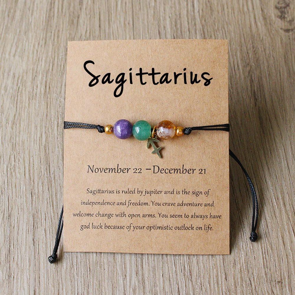 Bracelet Charms 12 Signes du Zodiaque en Pierre Naturelle pour Femmes Hommes Bracelet Tressé en Carton Lion Vierge Balance Cadeau Réglable