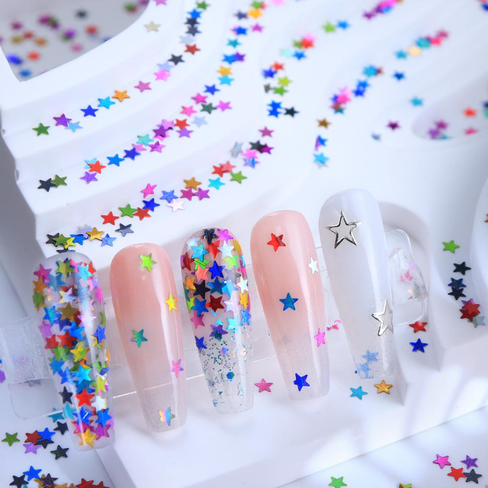 5g Laser Star Art Sequins - Five-Pointed Stars Nail Art Glitter Sequin Accessories, Holographic Pentagram Flake Nail Charms Decoration
