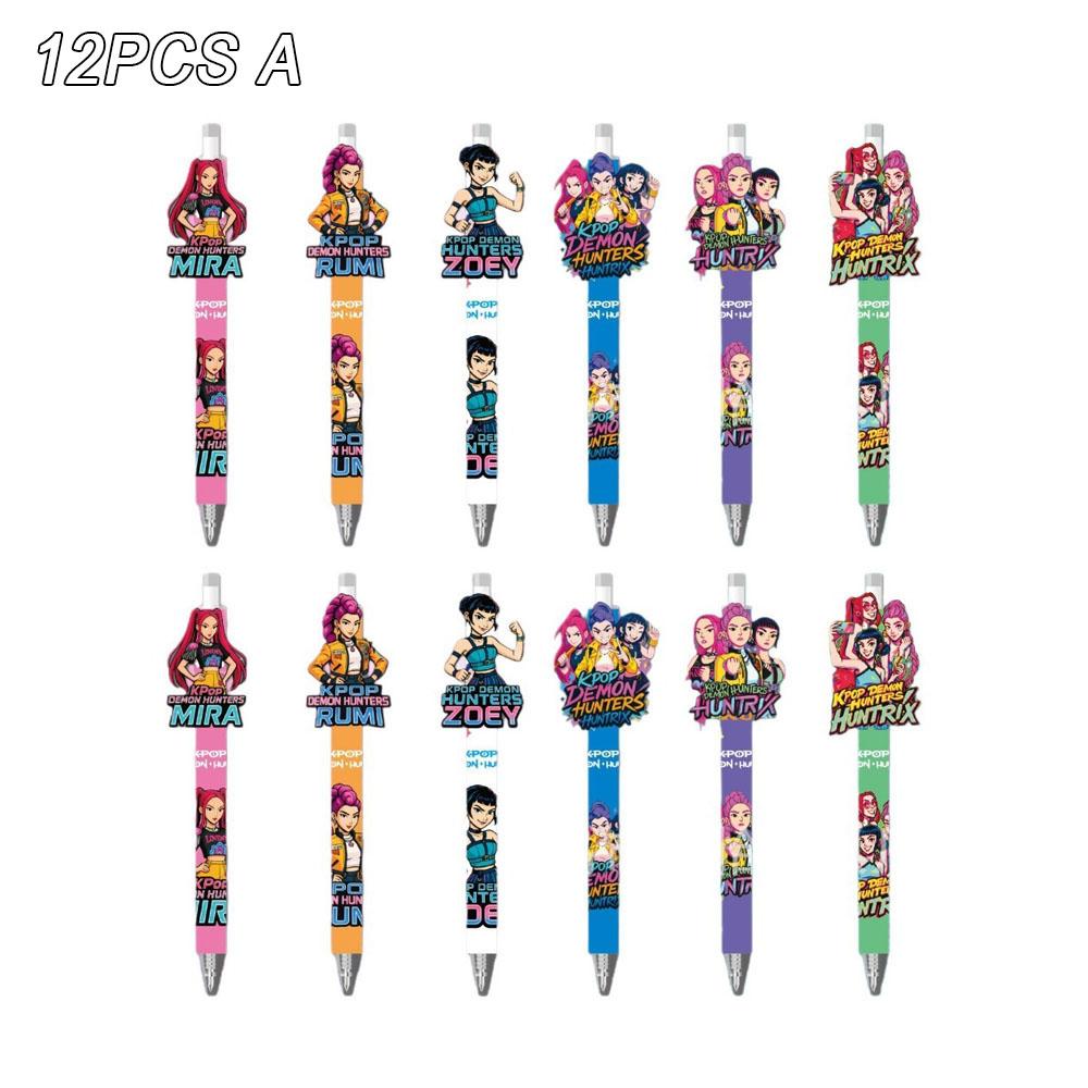 6/12Pcs KPop Demon Hunters Black Ink Pen Student Writinng Draw Gel Pen Anime Figure Stationery Chiristmas Gifts 0.5mm