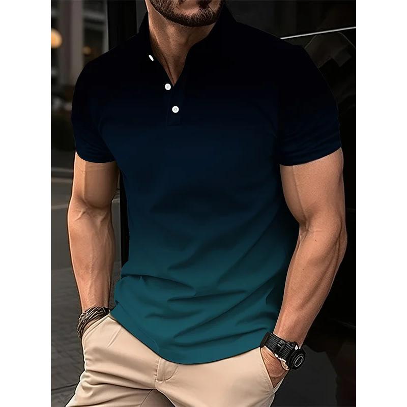 Men's Fashion Gradient Shirt Golf Shirt Short Sleeve Printed Button Clothing